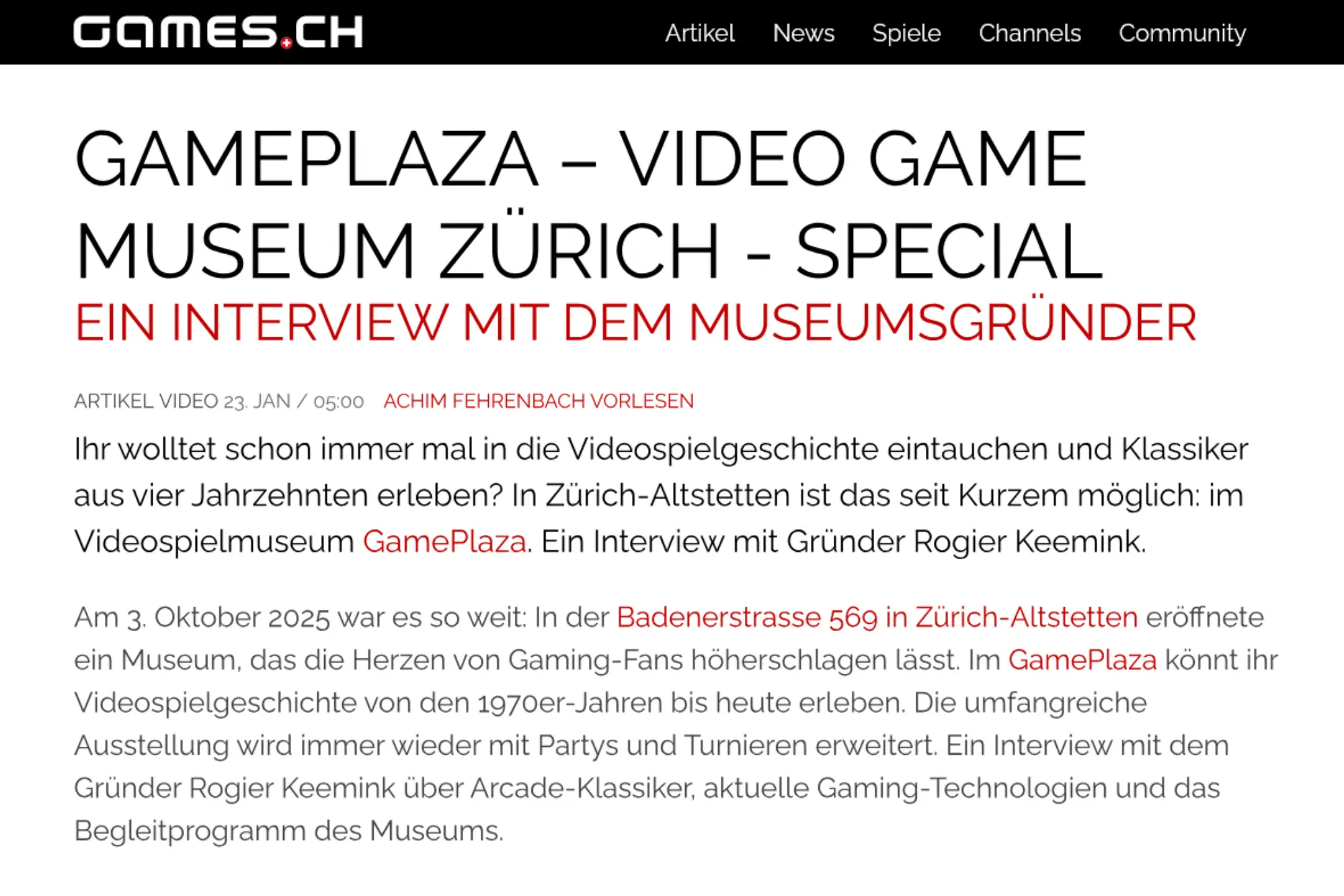 GamePlaza Pressebericht Spiele CH