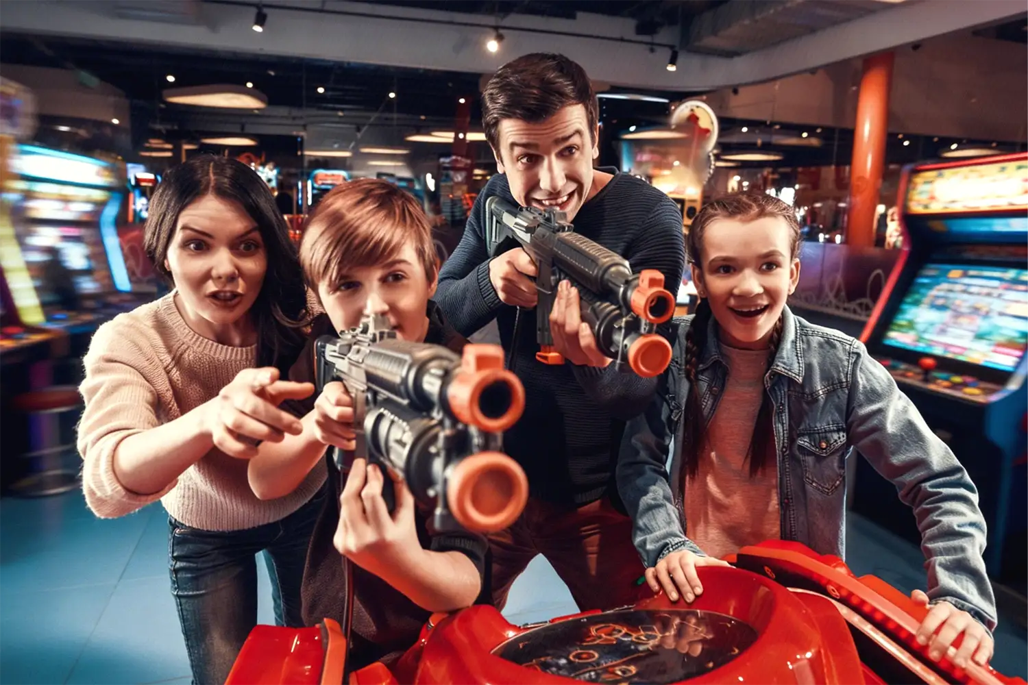 Family Plays Shooter Game Together