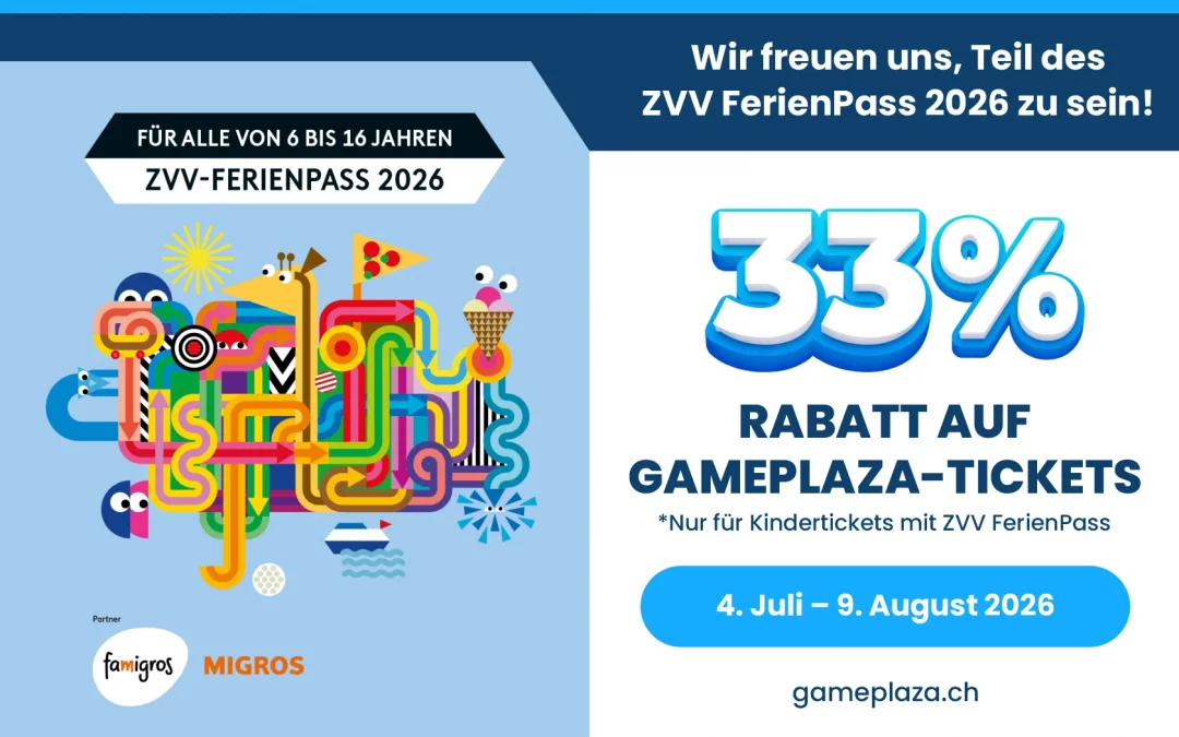 33% Rabatt im GamePlaza mit dem ZVV FerienPass! (4. Juli – 9. Aug)