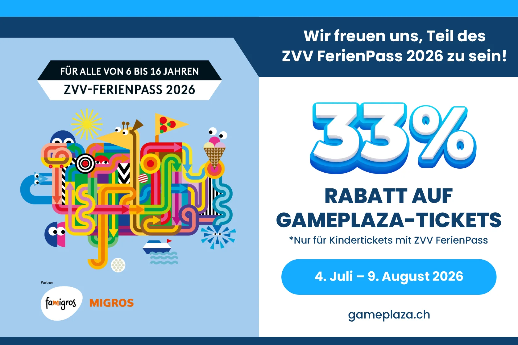 ZVV FerienPass 2026 GamePlaza Rabatt